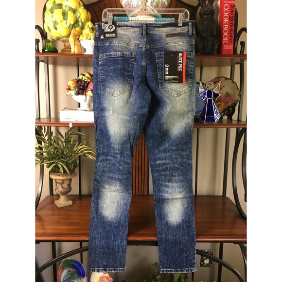 NWT BLACK PIKE LEGEND Embroidered Distressed Biker Stretch Slim Denim Jean 30X32 - Picture 4 of 13
